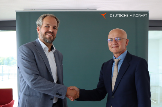 Maximilan Fahr , Vice President of Supply Chain of Deutsche Aircraft and Antoine Gaugler General Manager of Satys Cabin Satys Cabin signs contract with Deutsche Aircraft